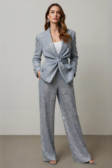 Glitter Grey Peak Lapel 2 Piece Prom Suit
